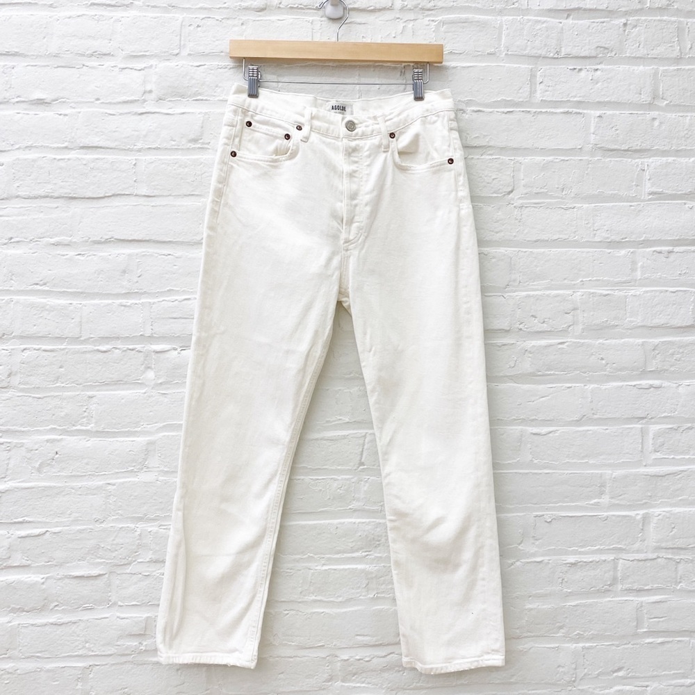 AGOLDE || Riley Crop High-Rise Straight Jeans in Sour Cream‎ White 29